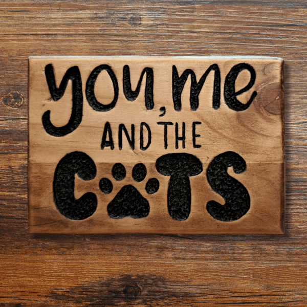 You, me and the cats – Hand carved in reclaimed wood