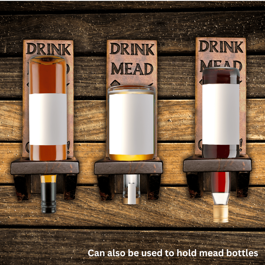Drink Mead / Hail the Gods - Mead Horn/Bottle Holder – Hand carved in reclaimed wood - Image 6