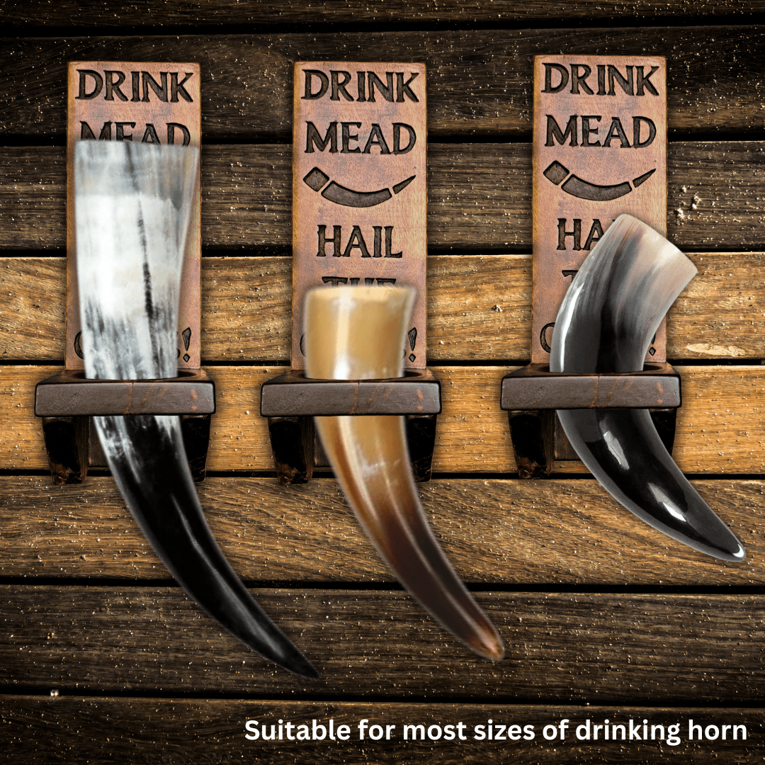 Drink Mead / Hail the Gods - Mead Horn/Bottle Holder – Hand carved in reclaimed wood - Image 5