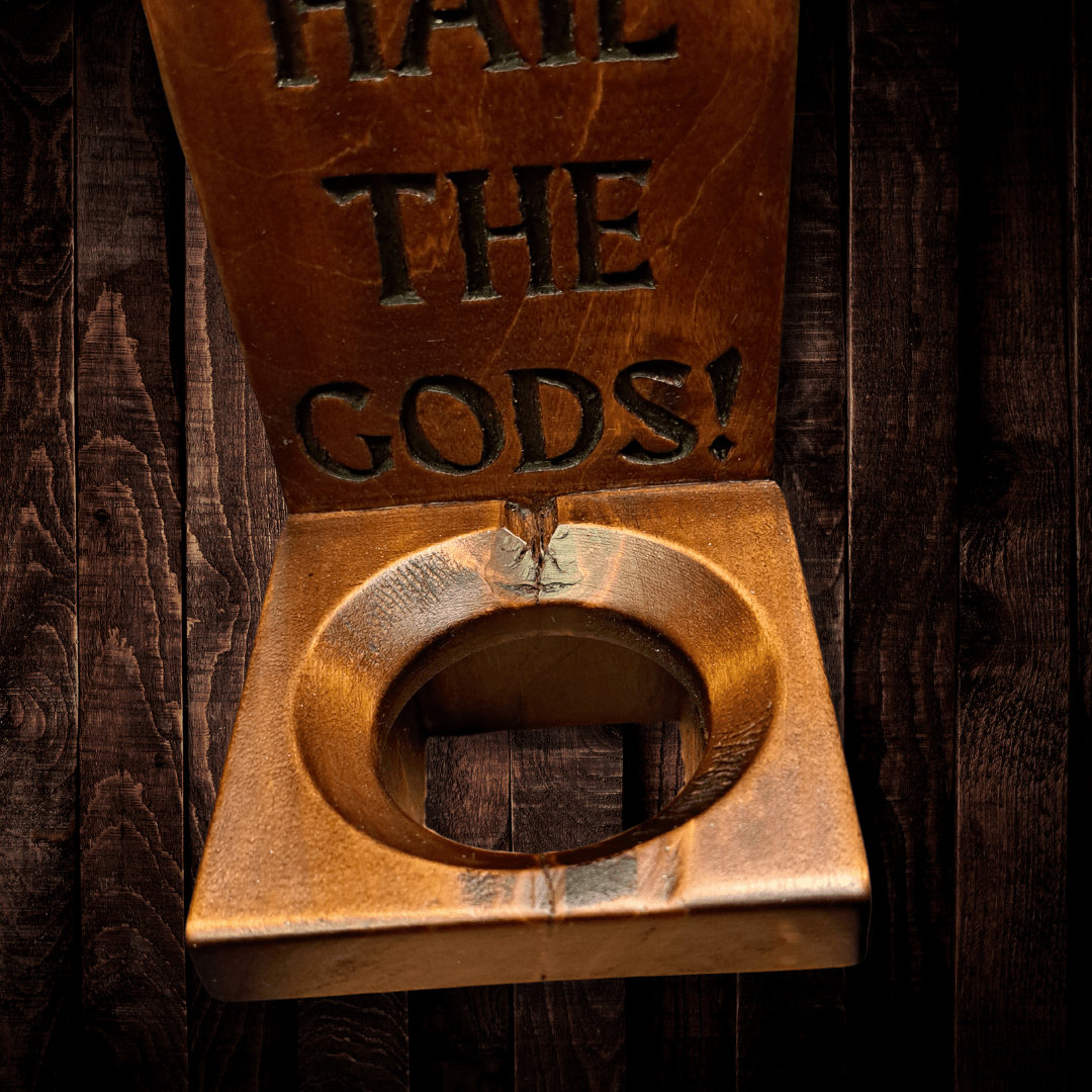 Drink Mead / Hail the Gods - Mead Horn/Bottle Holder – Hand carved in reclaimed wood - Image 3