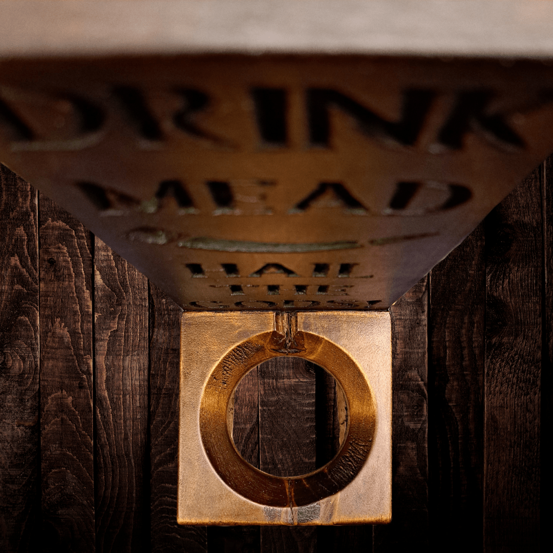 Drink Mead / Hail the Gods - Mead Horn/Bottle Holder – Hand carved in reclaimed wood - Image 4