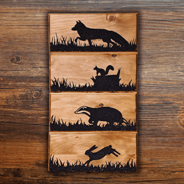 4 Piece UK Mammals Set – Hand carved in reclaimed wood