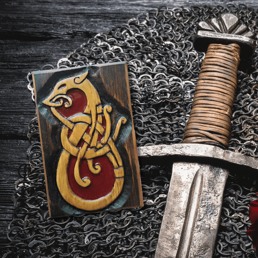 Norse/Viking zoomorphic knotwork – Hand carved in reclaimed wood - Image 2