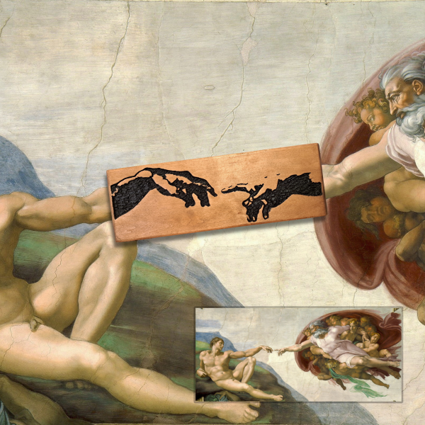 Hand-Carved "Creation of Adam" Hands – Unique Artwork in Repurposed Wood - Image 2