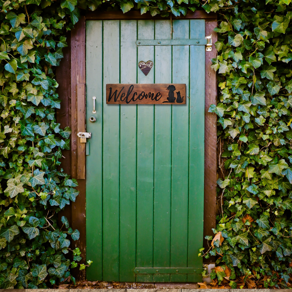 Hand-Carved “Welcome” Pet Sign – Repurposed Wood with Black Resin Inlay - Image 2