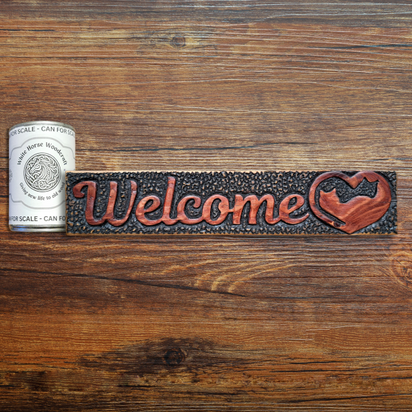 Welcome Sign with Interlocked Cat Heart Design - Hand-Carved in Repurposed Wood - Image 4